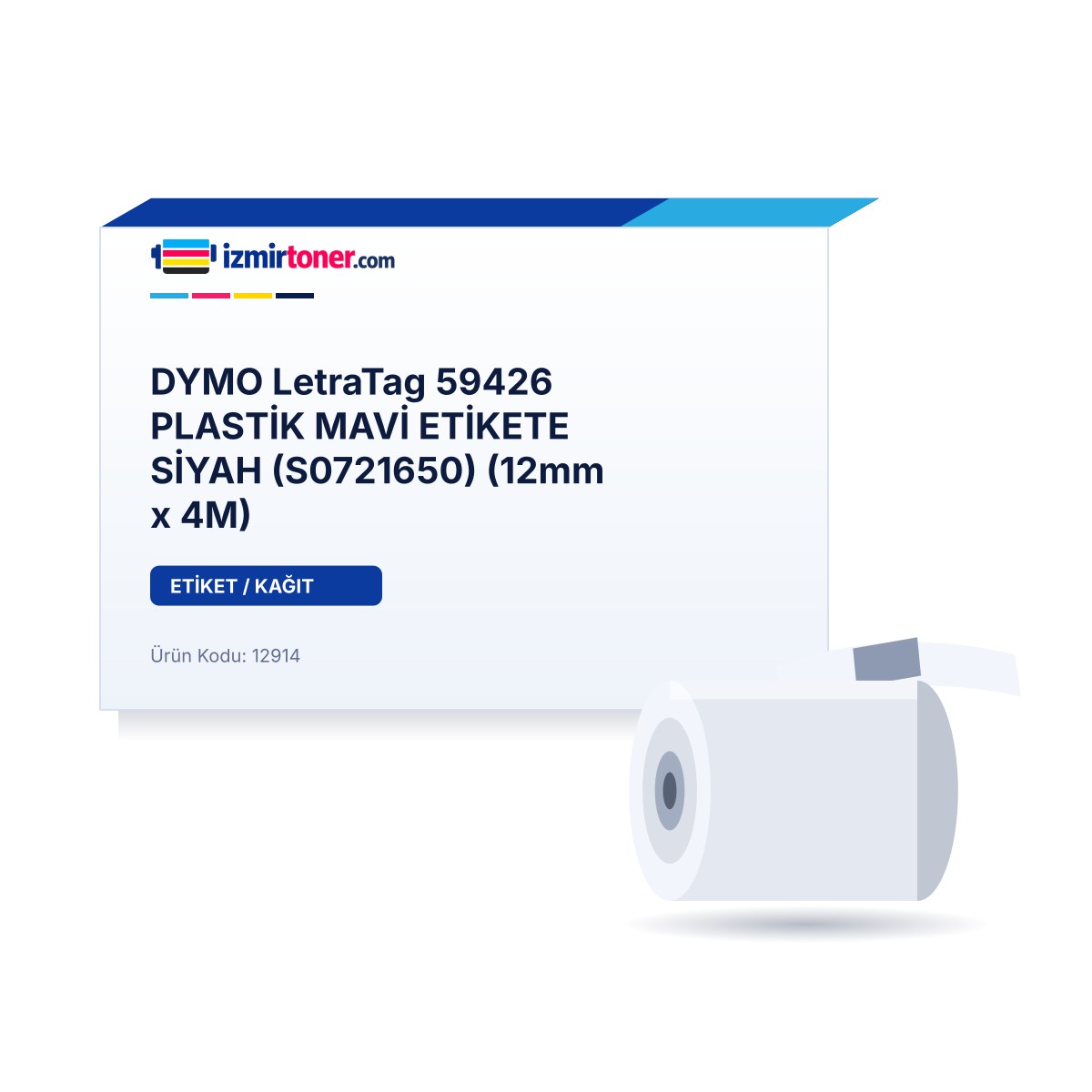 DYMO LetraTag 59426 PLASTİK MAVİ ETİKETE SİYAH (S0721650) (12mm x 4M)