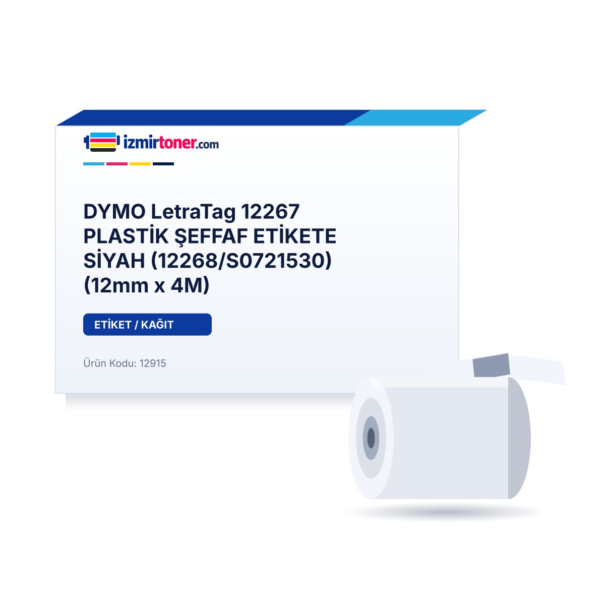 DYMO LetraTag 12267 PLASTİK ŞEFFAF ETİKETE SİYAH (12268/S0721530) (12mm x 4M)