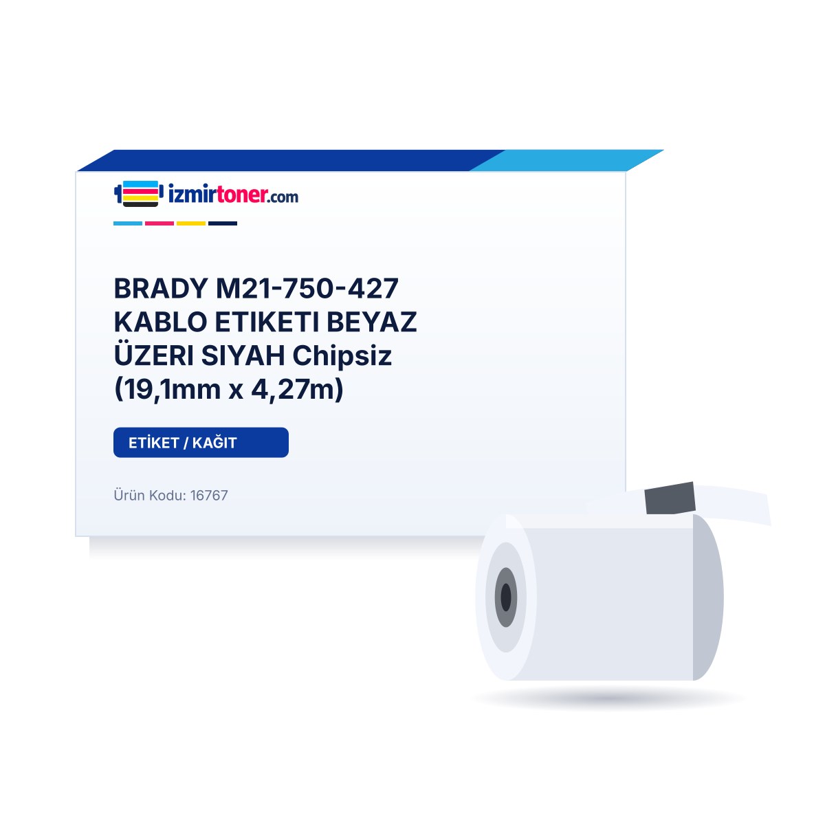 BRADY M21-750-427 KABLO ETIKETI BEYAZ ÜZERI SIYAH Chipsiz (19,1mm x 4,27m)