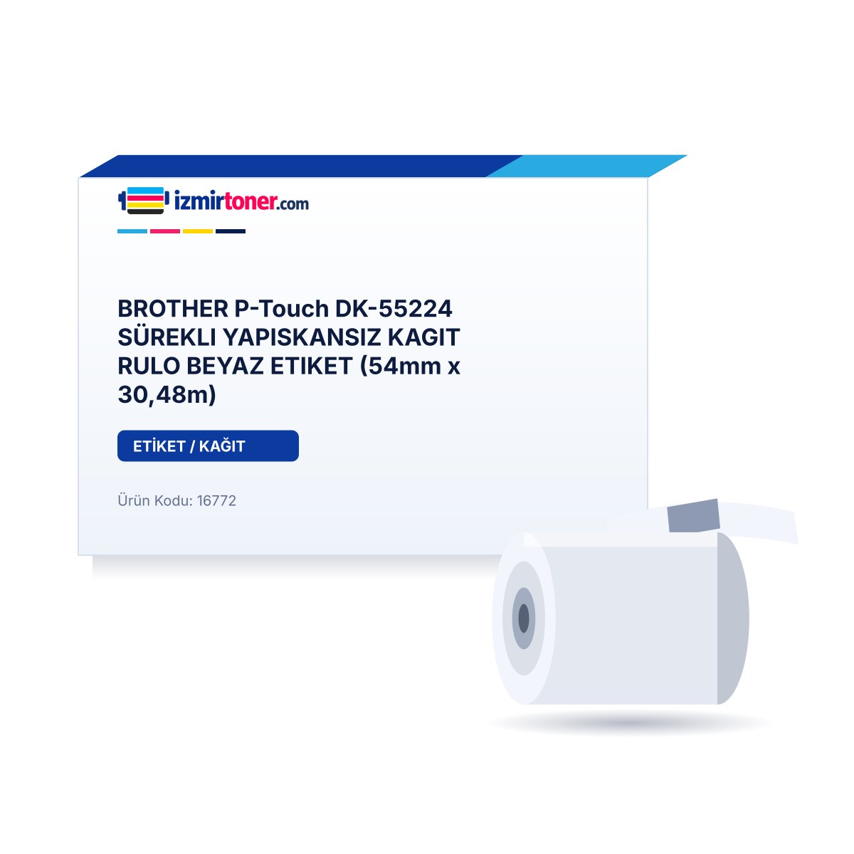 BROTHER P-Touch DK-55224 SÜREKLI YAPISKANSIZ KAGIT RULO BEYAZ ETIKET (54mm x 30,48m) görsel 1