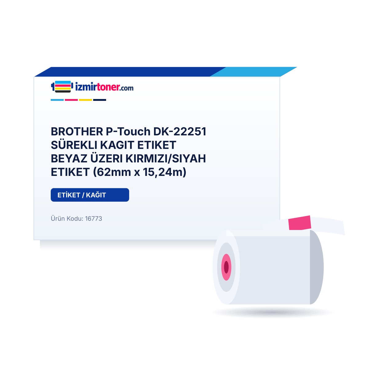 BROTHER P-Touch DK-22251 SÜREKLI KAGIT ETIKET BEYAZ ÜZERI KIRMIZI/SIYAH ETIKET (62mm x 15,24m)