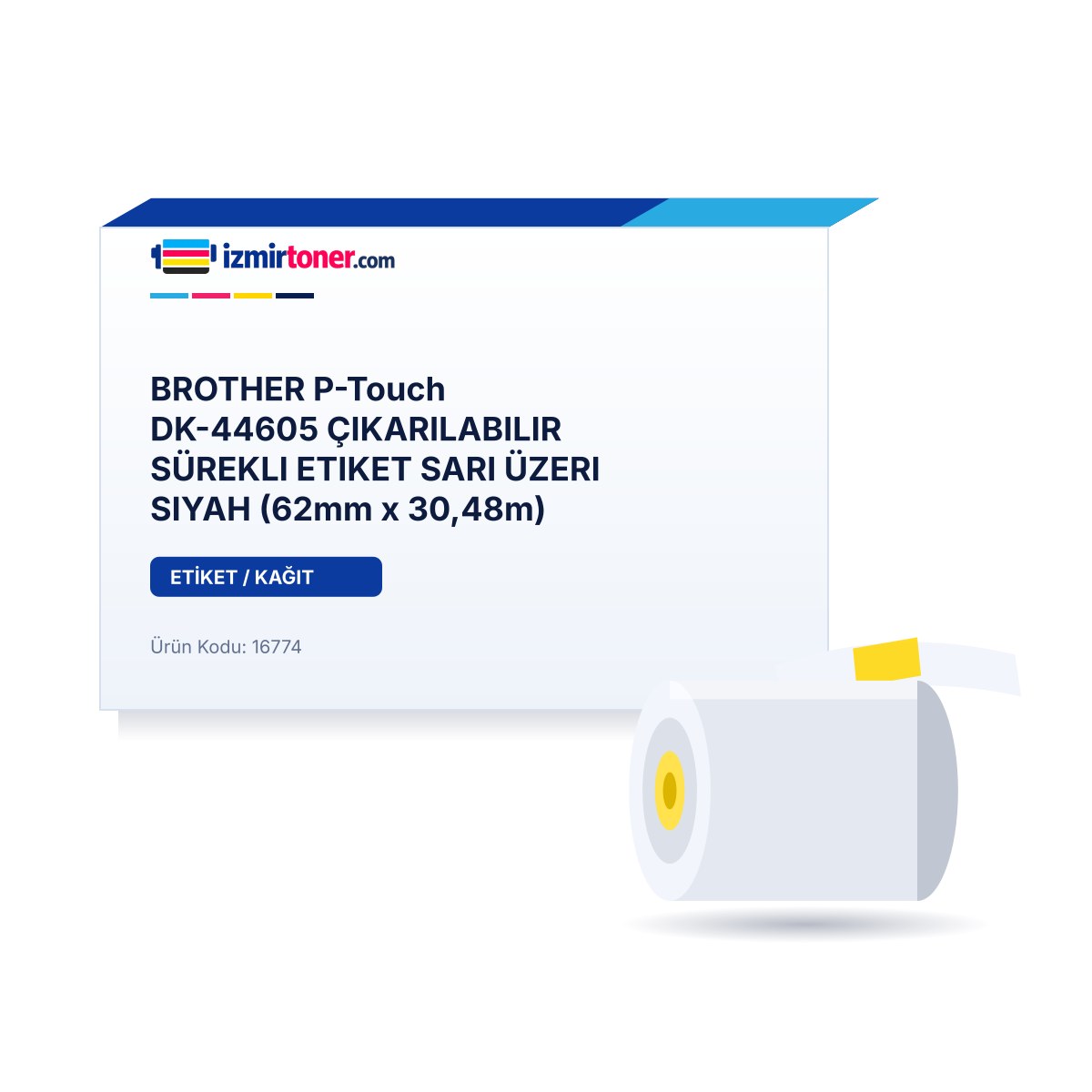 BROTHER P-Touch DK-44605 ÇIKARILABILIR SÜREKLI ETIKET SARI ÜZERI SIYAH (62mm x 30,48m)
