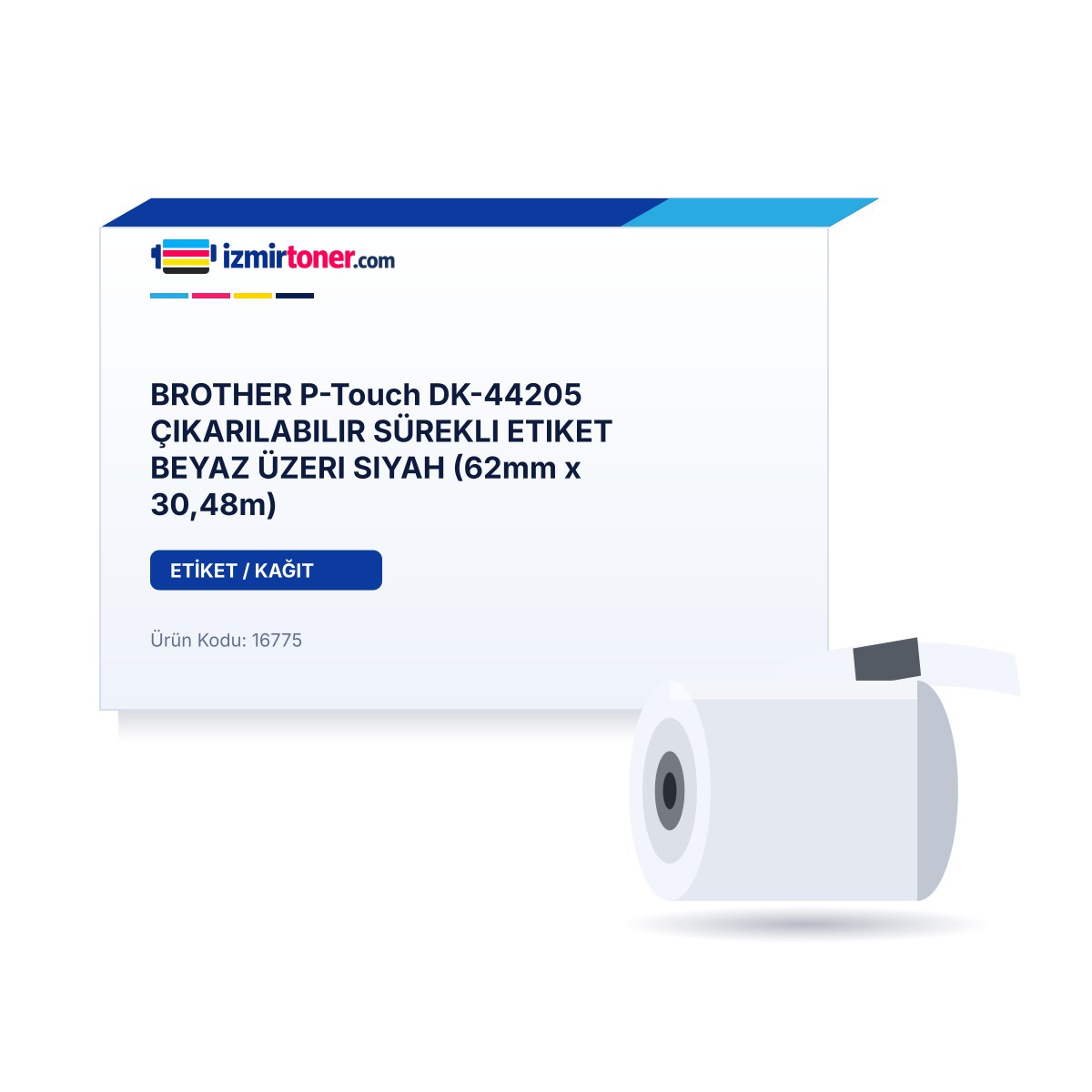 BROTHER P-Touch DK-44205 ÇIKARILABILIR SÜREKLI ETIKET BEYAZ ÜZERI SIYAH (62mm x 30,48m) görsel 1