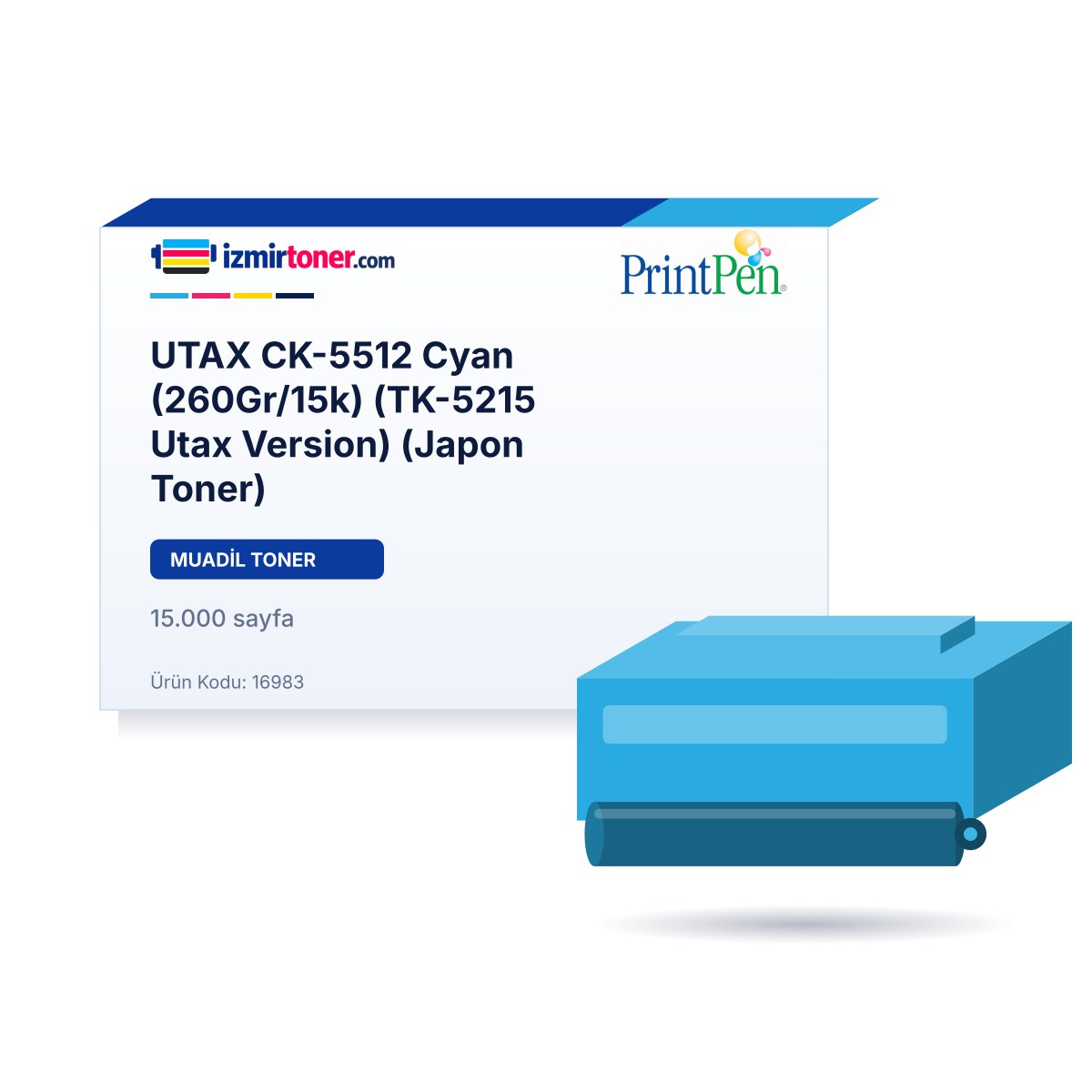 UTAX CK-5512 Cyan (260Gr/15.000 Sayfa) (TK-5215 Utax Version) (Japon Toner)