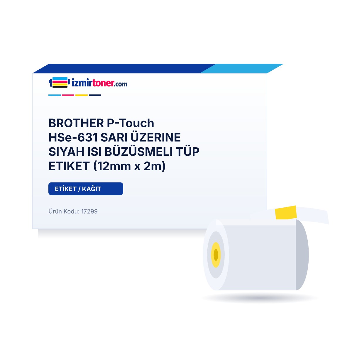 BROTHER P-Touch HSe-631 SARI ÜZERINE SIYAH ISI BÜZÜSMELI TÜP ETIKET (12mm x 2m)