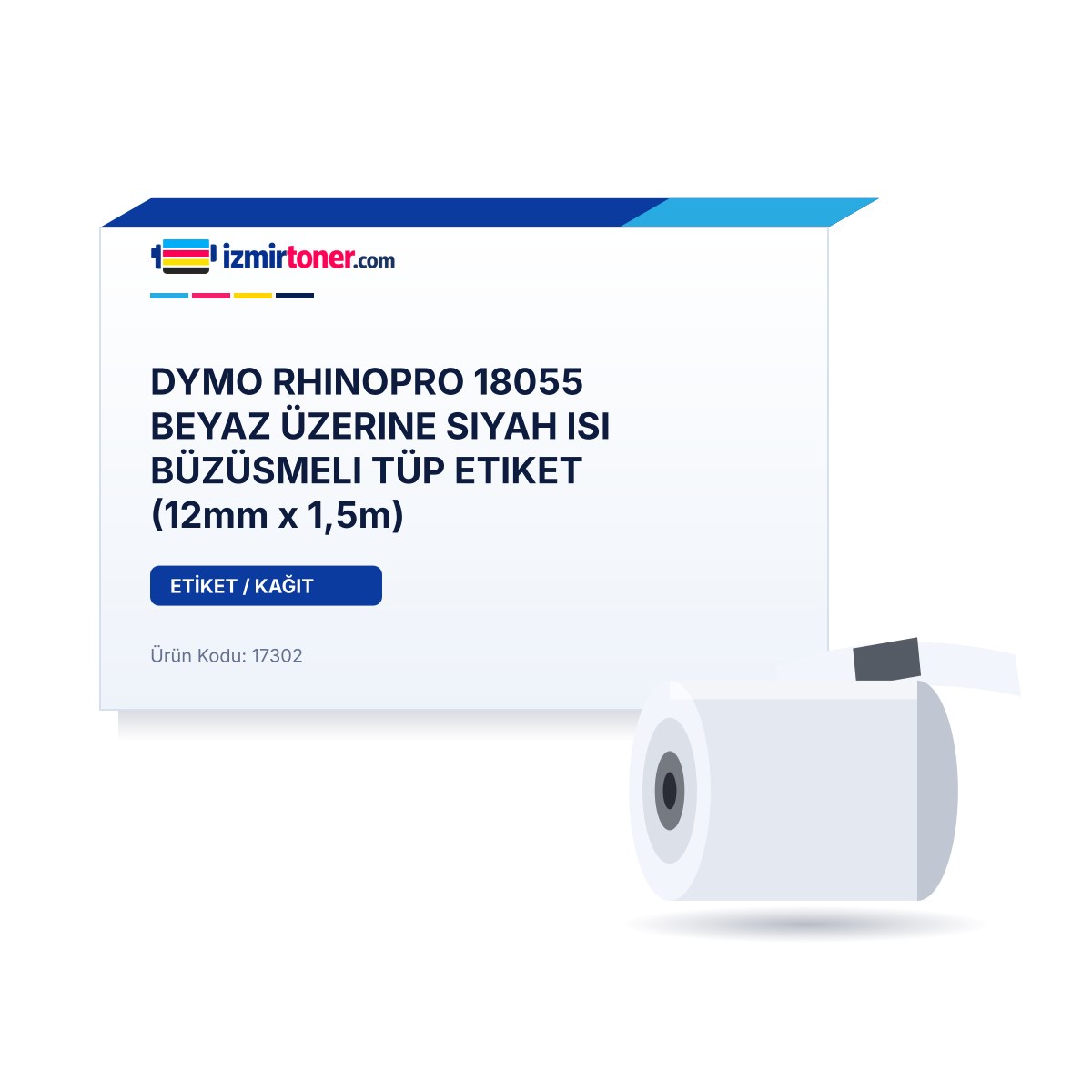 DYMO RHINOPRO 18055 BEYAZ ÜZERINE SIYAH ISI BÜZÜSMELI TÜP ETIKET (12mm x 1,5m)