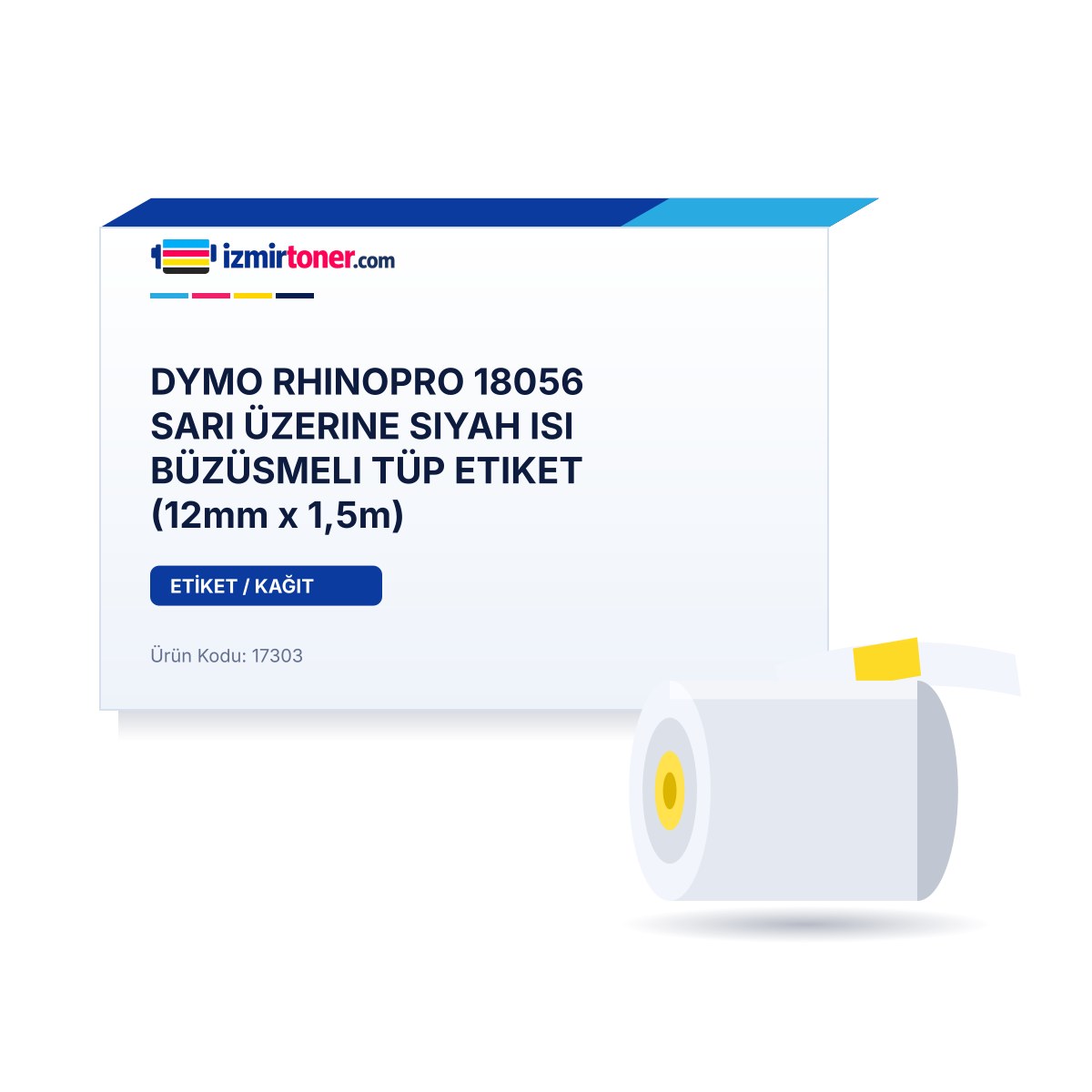 DYMO RHINOPRO 18056 SARI ÜZERINE SIYAH ISI BÜZÜSMELI TÜP ETIKET (12mm x 1,5m)