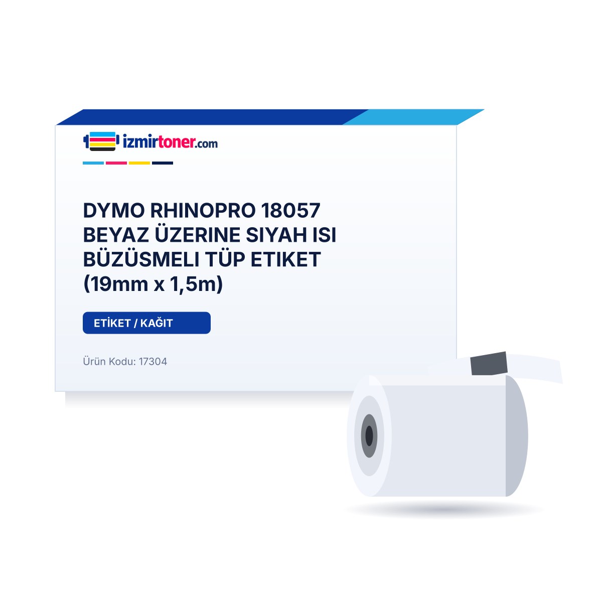 DYMO RHINOPRO 18057 BEYAZ ÜZERINE SIYAH ISI BÜZÜSMELI TÜP ETIKET (19mm x 1,5m)