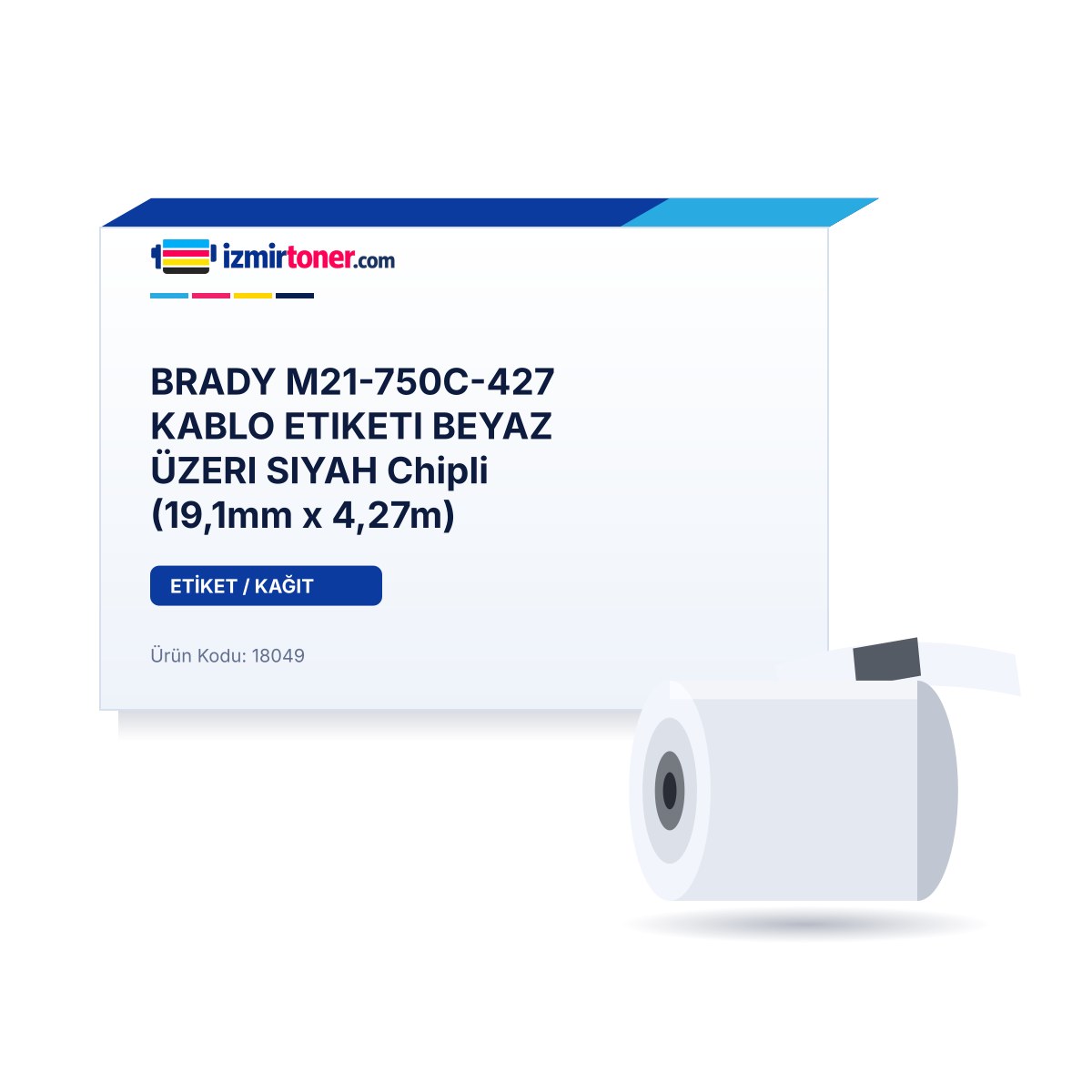 BRADY M21-750C-427 KABLO ETIKETI BEYAZ ÜZERI SIYAH Chipli (19,1mm x 4,27m)